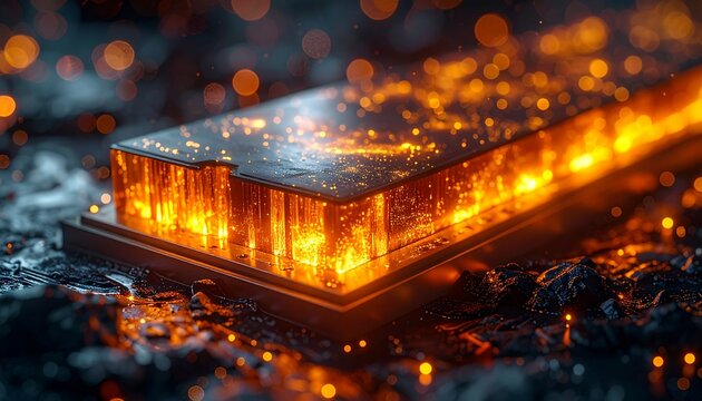 Solid-State Battery Cell Cross-Section Glowing Amber &mdash; Clean Energy Tech