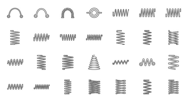 collection of various line art spring coil icons industrial and mechanical symbols