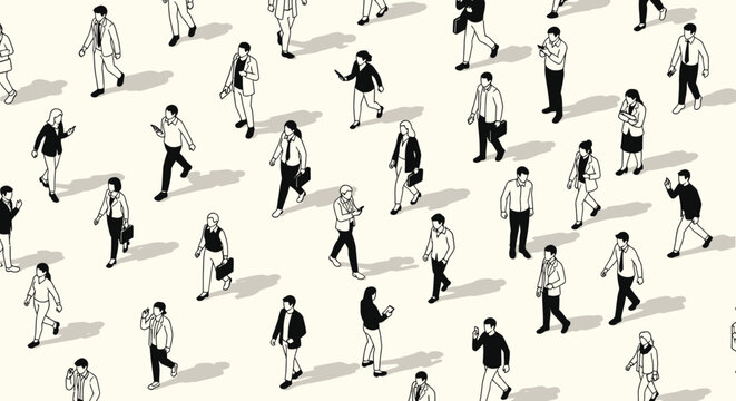 isometric vector illustration of a diverse business crowd walking a seamless pattern concept of the modern workforce