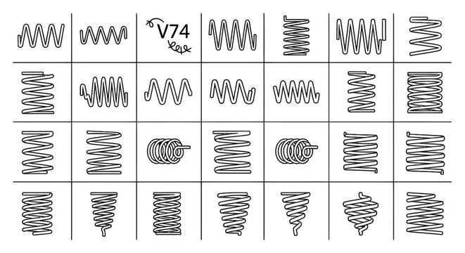 collection of different spring coils and wire shapes technical drawing concept