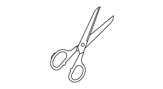 Simple Line Art Drawing of Open Scissors on White Background.