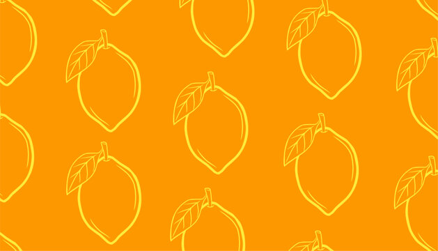Lemon seamless pattern illustration. Citrus fruit repeat background. Slice outline minimal style. Fresh summer texture design. Food wrapping surface.