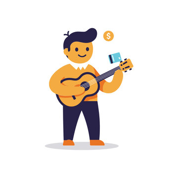 Man Playing Guitar with Money and Music Notes Illustration