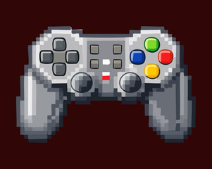 gamepad controller in dark pixel art illustration for retro gaming station assets and classic player input icons for vintage style digital projects © Wooork