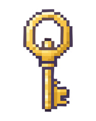 Obraz premium vintage golden key pixel art illustration for antique lock items and mystery game assets for retro style mobile gaming and app development