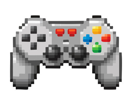 vintage console gamepad pixel art graphic for retro gaming equipment and classic controller icons for nostalgic digital design and app projects