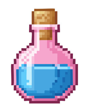 magical blue and pink elixir pixel art illustration for dual effect items and fantasy potion assets for retro style mobile gaming applications