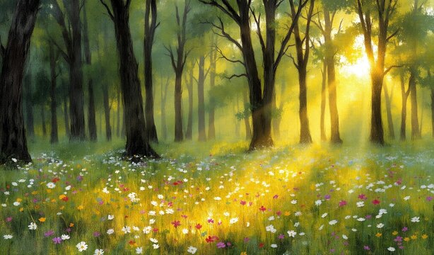 Sun-Drenched Forest Clearing: A Wildflower Paradise