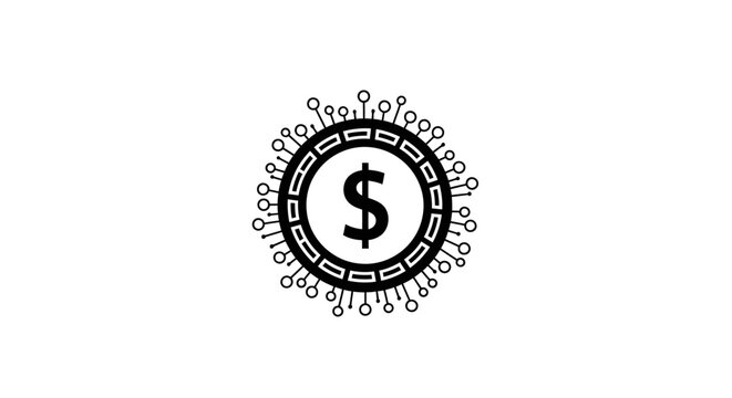 Digital dollar symbol in a tech inspired design on a white background