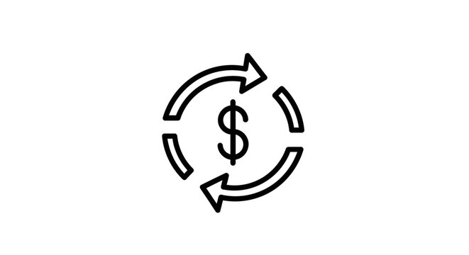 Dollar sign surrounded by rotating arrows graphic representing financial transactions
