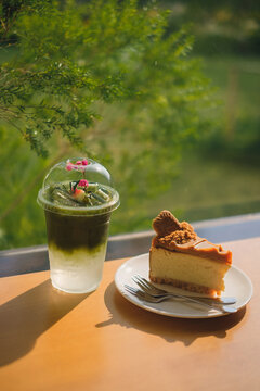 Savoring delicious desserts and refreshing drinks on a terrace inviting food photography in natural light relaxing atmosphere