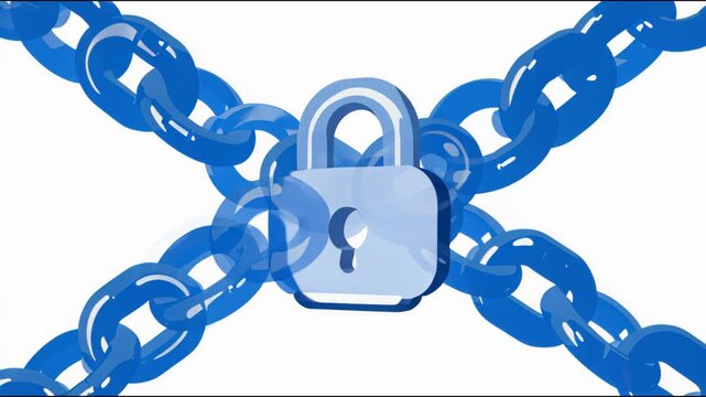 Security Chain and Lock: A graphic of a silver padlock securing several intertwined blue chains.