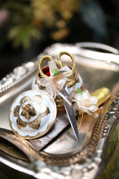 scissor used in siraman ceremony in Javanese Traditional wedding ceremony