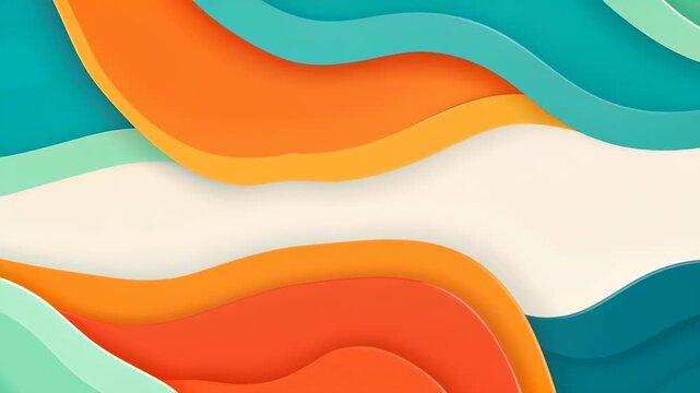 Colorful Abstract Wave Design: A vibrant and dynamic abstract design featuring layered, flowing waves in shades of orange, teal, and cream, evoking a sense of movement and energy. 
