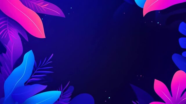 Neon Jungle: A vibrant composition features vividly colored, stylized leaves in electric blues and vibrant pinks, set against a deep indigo backdrop, creating a dynamic and stylish design.