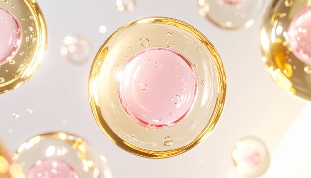 ヒアルロン酸配合美容液のマイクロカプセル構造 保湿成分の浸透を表現した抽象ビジュアル ジェネレーティブAI