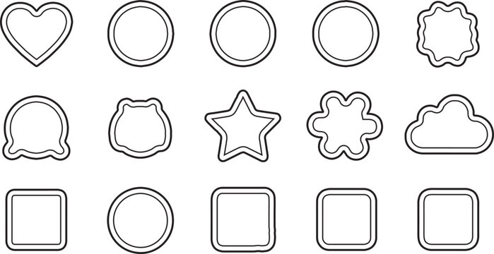 Set of outline icon frames with various shapes including heart circle star cloud and rounded square