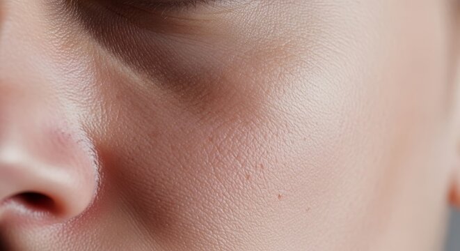 Macro view of skin texture and skeletal definition near the cheekbone area to observe subtle changes in light, shadow, and surface tone, macro, inspection, shape
