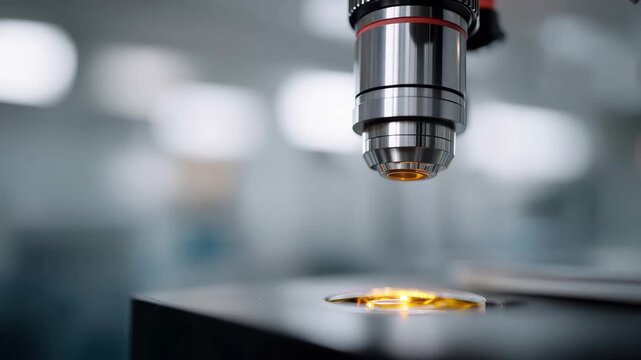 Microscope analyzing glowing sample in petri dish with scientist hand, close up laboratory scene, biotechnology research, medical testing, microbiology study, healthcare innovation and diagnostics con