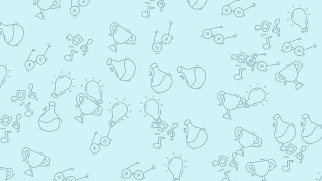 Light bulb trophy and musical note doodles on a light blue background. Great for music competitions, creativity awards, and certificates.