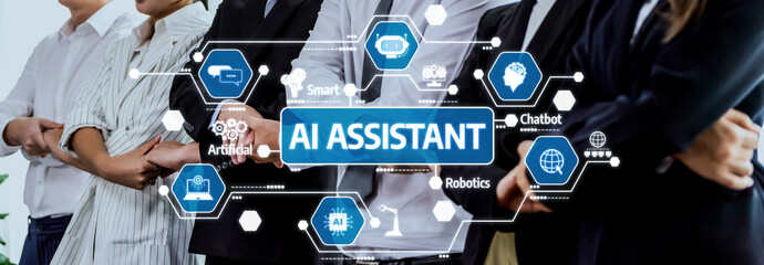 A diverse team stands together, symbolizing collaboration and creativity in utilizing AI assistant technology to drive efficiency and innovation in work processes. Amity © InfiniteFlow