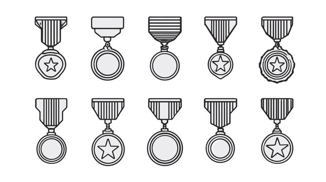 Collection of award medals icons with star shape design elements