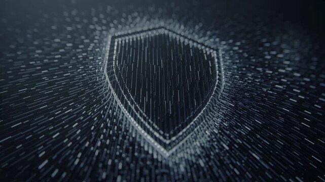 Digital Fortress: A glowing shield symbol, emblematic of robust protection, stands at the heart of an intricate digital network, signifying security and data integrity.
