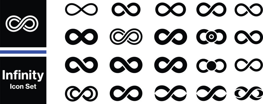 Infinity icon set. Infinity, eternity, infinite, endless, loop symbols.