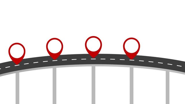 Dynamic Navigation Route with Map Pins Animation for Journey Planning and Progress