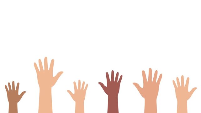Diverse People Raising Hands for Unity, Community, Participation, Voting, and Human Rights