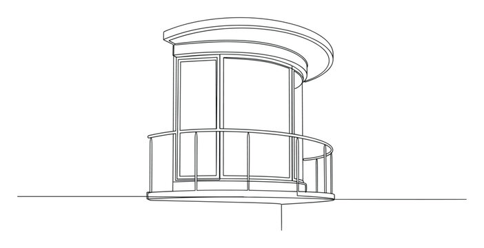 Contemporary curved balcony or bay window continuous line drawing for architectural renderings and urban design concepts