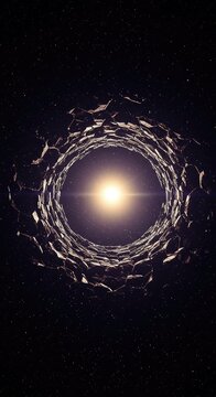 Abstract void of fractured time creating a temporal distortion field in a futuristic deep space environment, showing warped reality, space, shift, temporal