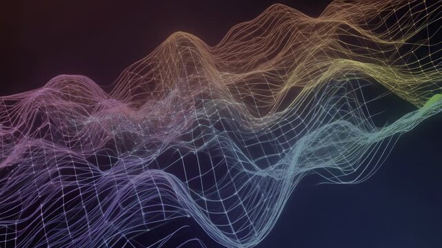 Abstract Network of Colors and Forms: A dynamic and intricate web of interconnected lines and forms pulsates with vibrant hues, evoking a sense of connection, data flow.