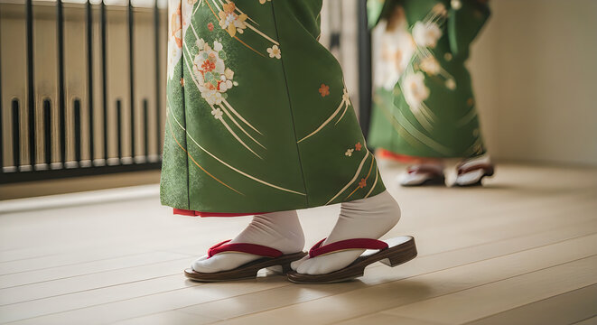 Traditional Japanese kimono dancers performing in soft indoor lighting