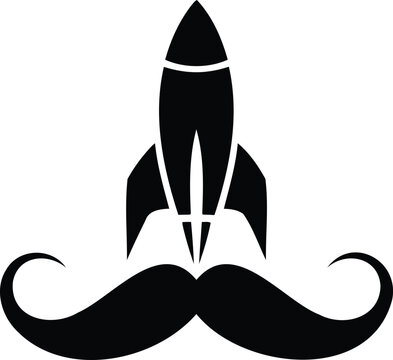Black silhouette of a rocket launching from a mustache  graphic design element