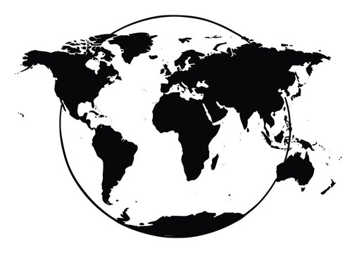 World map silhouette showing all continents in a simple graphic style suitable for international business and travel concepts