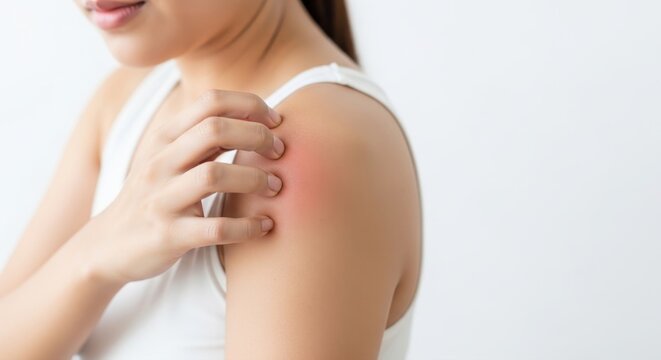 She scratched her itchy shoulder and got a cut on her skin.