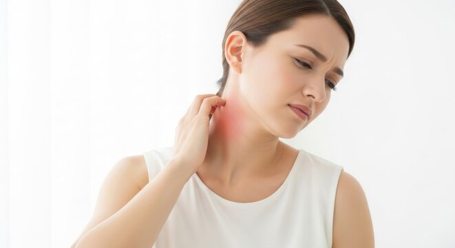 She scratched her itchy neck and got a cut on her skin.