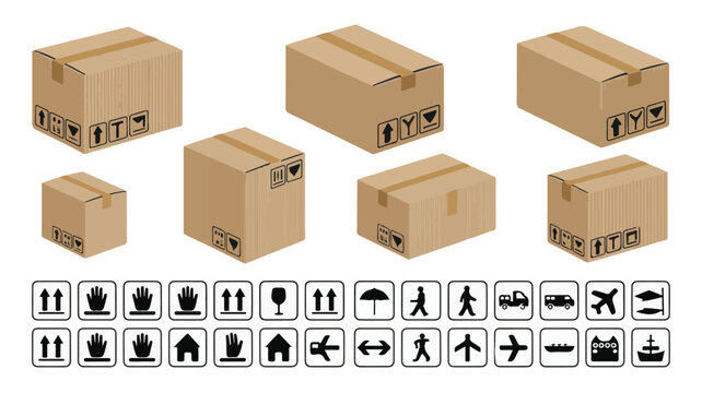 Brown cardboard shipping boxes with handling symbols cardboard boxes packaging