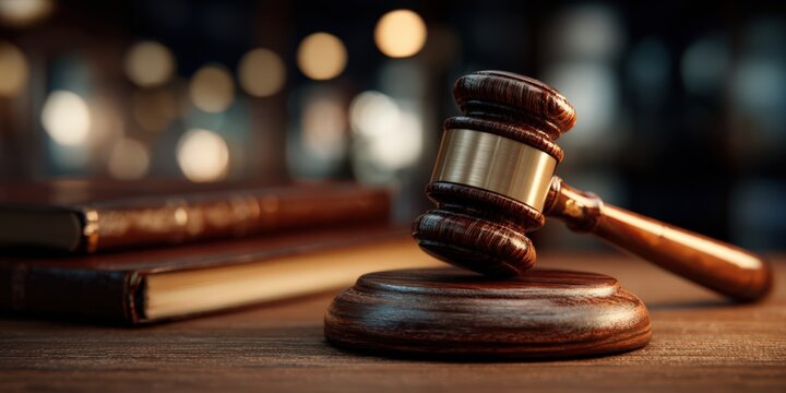 裁判所にある木製の木槌と六法全書