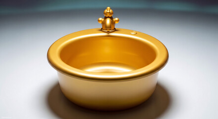 Obraz premium Golden Buddhist Bowl with Small Statue, Minimalist Sacred Decor, Warm Amber Hue, Meditation Accessory, Spiritual Interior Design isolated background