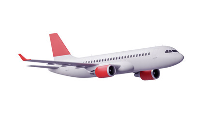 Obraz premium An airplane flies through clear skies with red engines and tail.