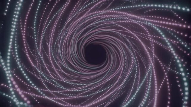 Swirling Light Tunnel: Abstract representation of a cosmic vortex, with trails of glowing particles twisting and turning in a hypnotic, futuristic tunnel. A sense of infinite depth and digital motion.