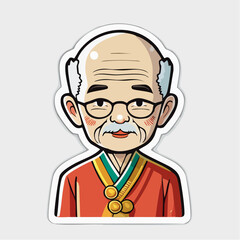 Fototapeta premium Cartoon Illustration of an Elderly Asian Man with Glasses