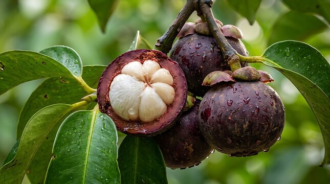 Buah Durian matang dengan daging lembut dan aroma khas di pohon hijau
