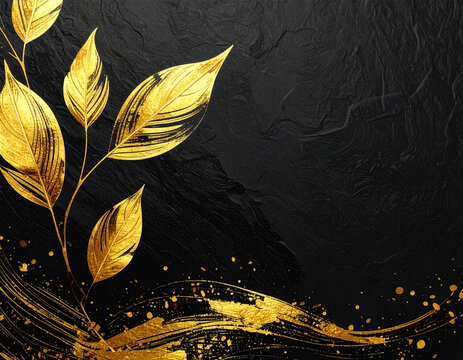 高級感ある和紙の風合いを感じる黒と金の日本のテクスチャ背景 / A Japanese texture background in black and gold that evokes the luxurious feel of washi paper.