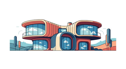 Obraz premium Futuristic Organic Architecture House with Curved Walls and Large Windows