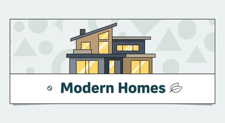 Fototapeta premium Modern Home Architecture with Geometric Patterns and Leaf Icon