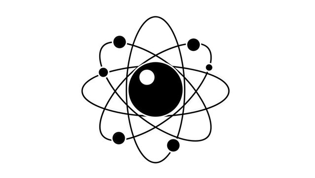 Atom Icon with Orbiting Electrons and Central Nucleus, Science and Technology Symbol