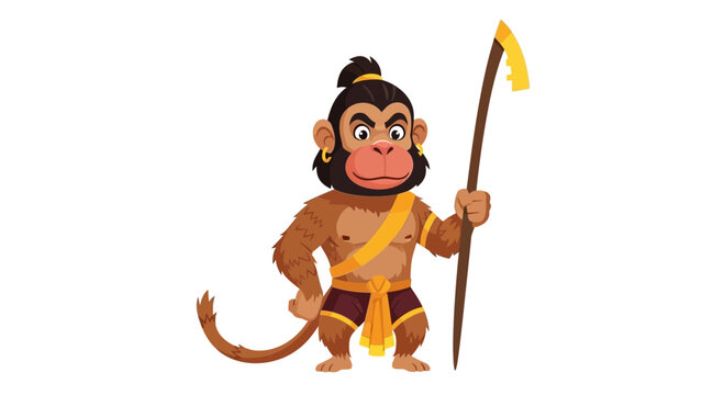 Cartoon Monkey Warrior Holding Gada Staff, Hindu Mythology Character